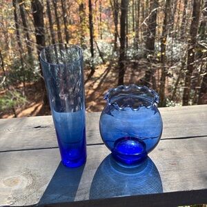 Elegant Blue Glass Vase Set